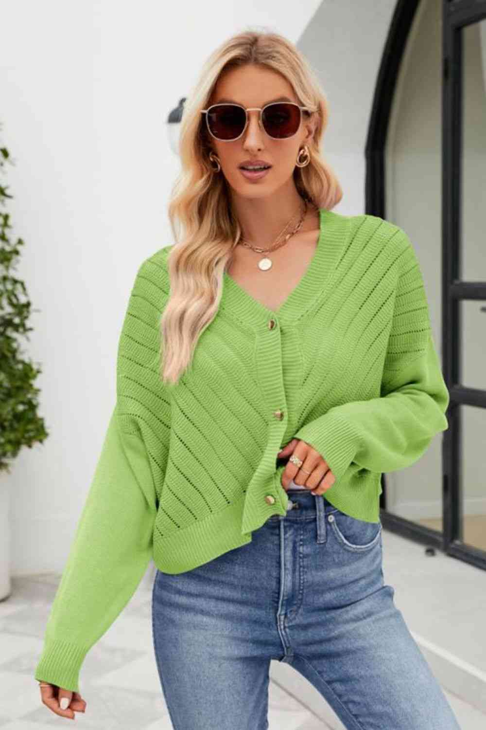 V-Neck Button Down Cardigan Trendsi