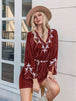 V-Neck Long Sleeve Mini Dress -BazaarBey - www.shopbazaarbey.com