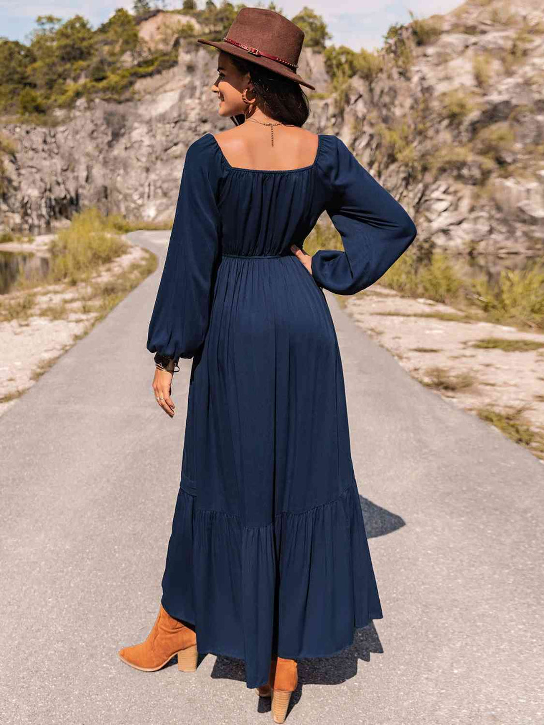 Long Sleeve Lace Trim Maxi Dress -BazaarBey - www.shopbazaarbey.com