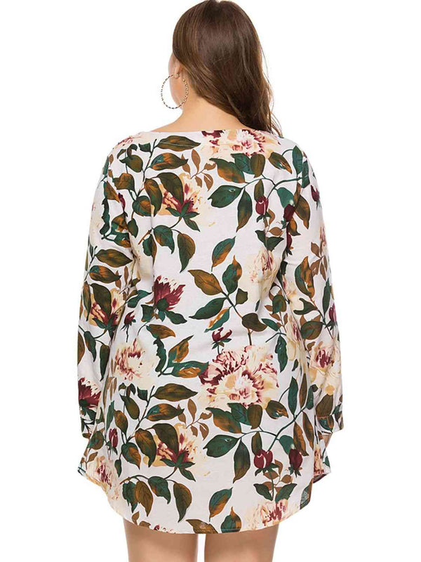 Full Size Floral Long Sleeve Mini Dress -BazaarBey - www.shopbazaarbey.com
