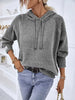 Texture Drawstring Long Sleeve Hooded Sweater Bazaarbey