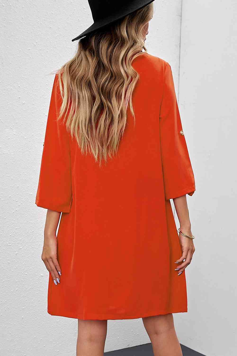 Buttoned V-Neck Dress -BazaarBey - www.shopbazaarbey.com