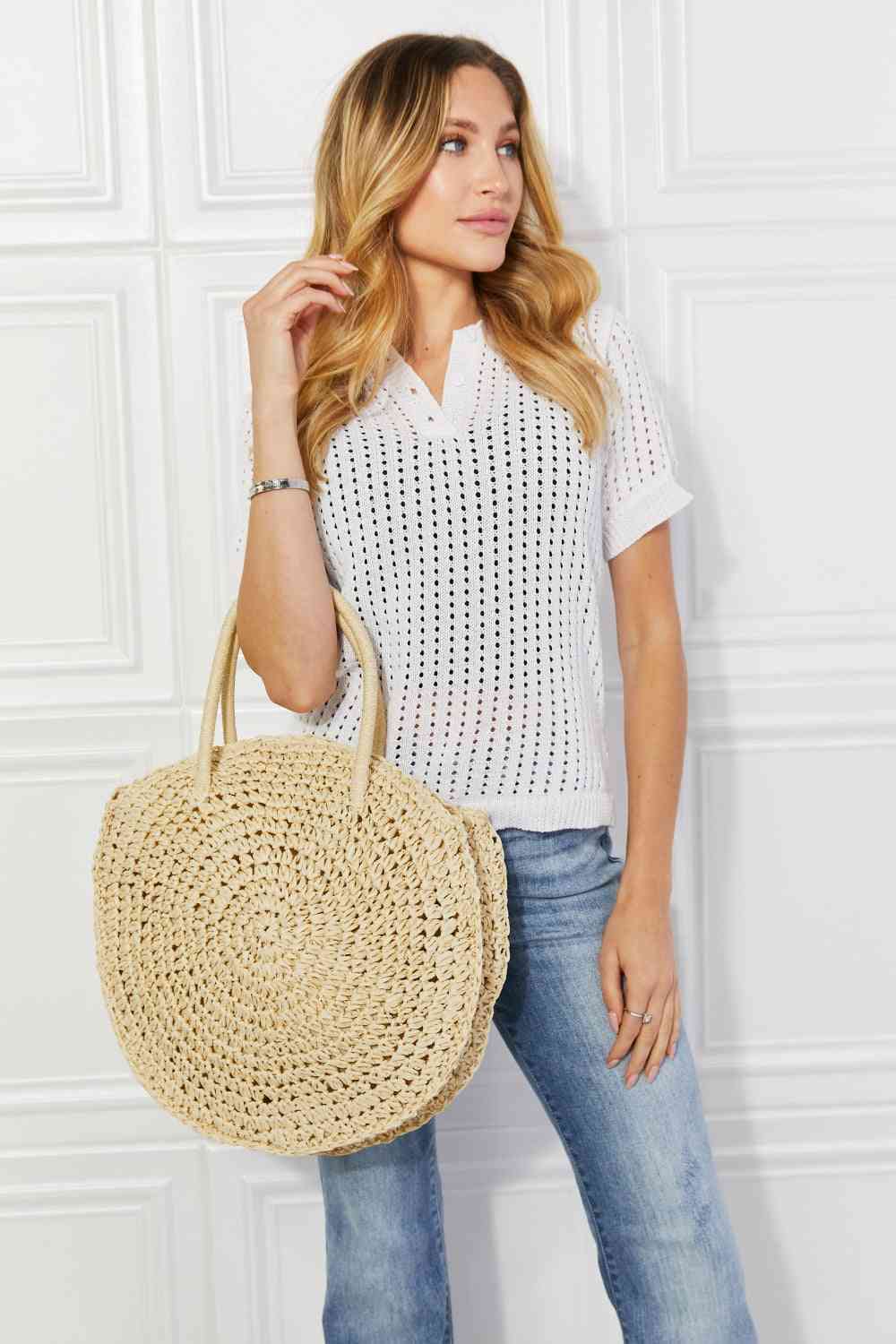  Beach Date Straw Rattan Handbag in Ivory Trendsi