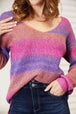  Multicolored Rib-Knit V-Neck Knit Pullover Bazaarbey