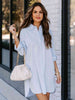 Button Up Collared Neck Long Sleeve Shirt Dress -BazaarBey - www.shopbazaarbey.com