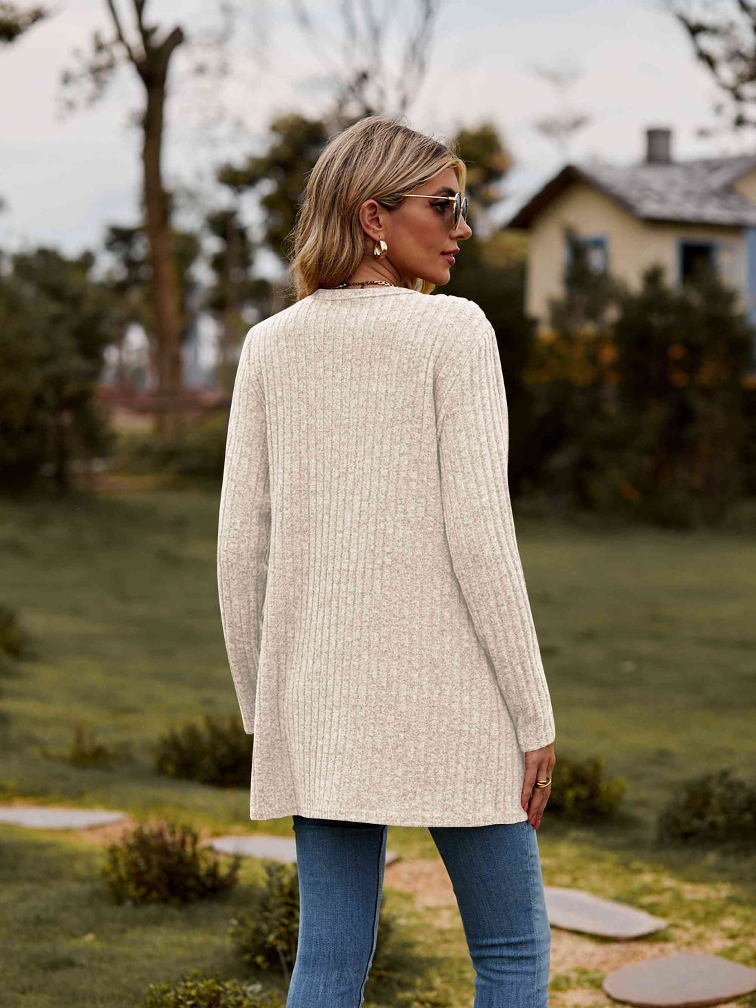 Ribbed Button-Up Cardigan with Pockets Trendsi