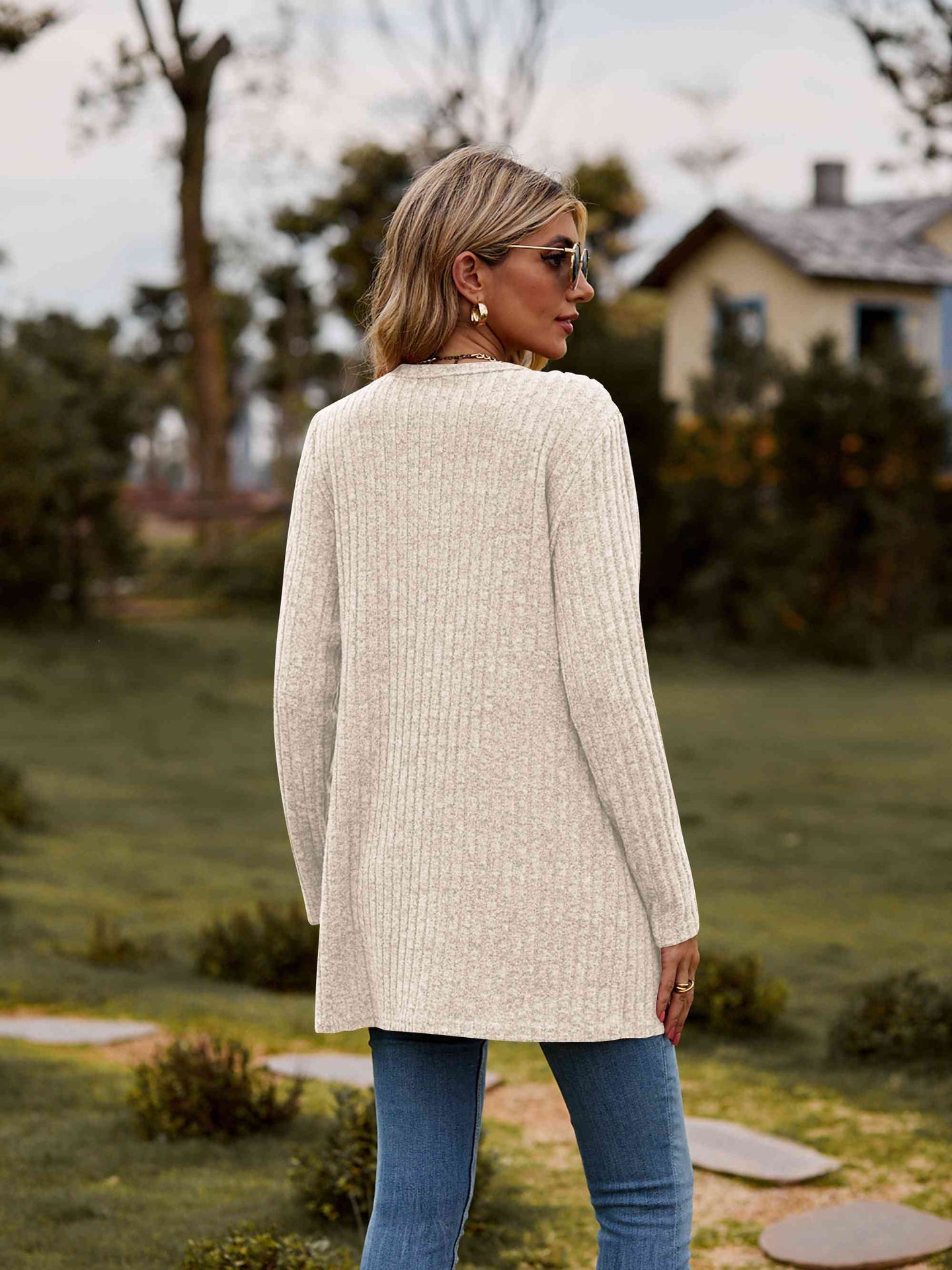Ribbed Button-Up Cardigan with Pockets Trendsi