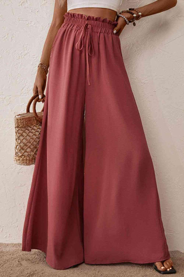 Smocked  Waist Wide Leg Pants Bazaarbey