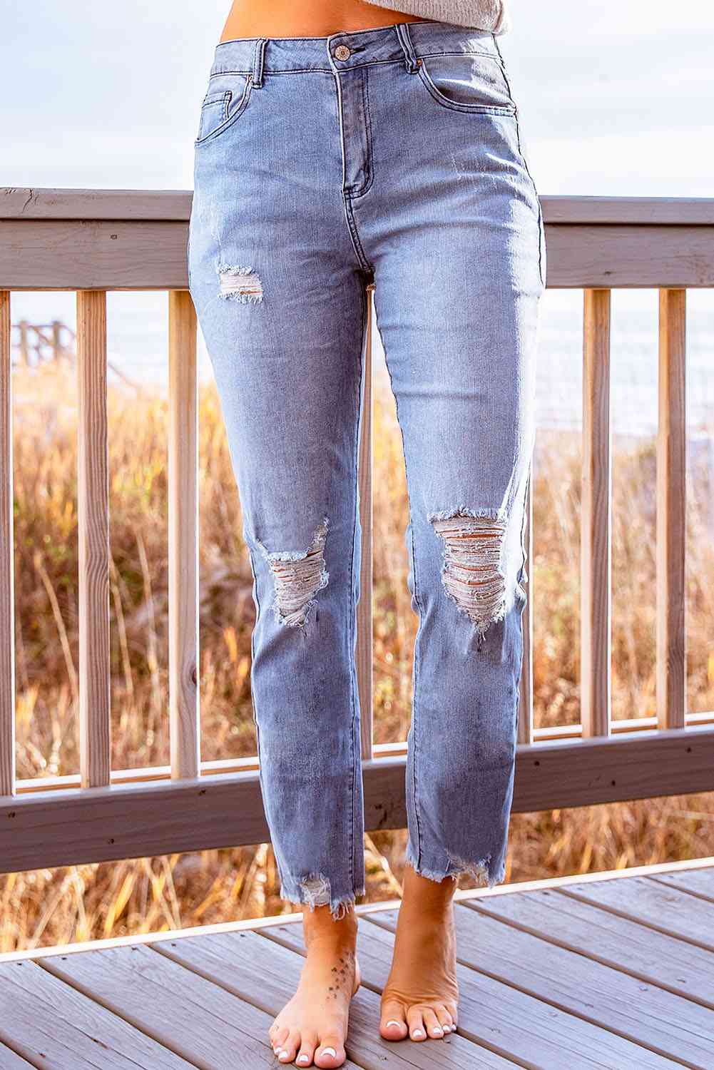 Stylish Distressed Cropped Jeans Bazaarbey