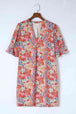 Floral Notched Neck Flounce Sleeve Shift Dress -BazaarBey - www.shopbazaarbey.com