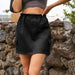 Drawstring Straight Hem Denim Mini Skirt with Pocket Bazaarbey
