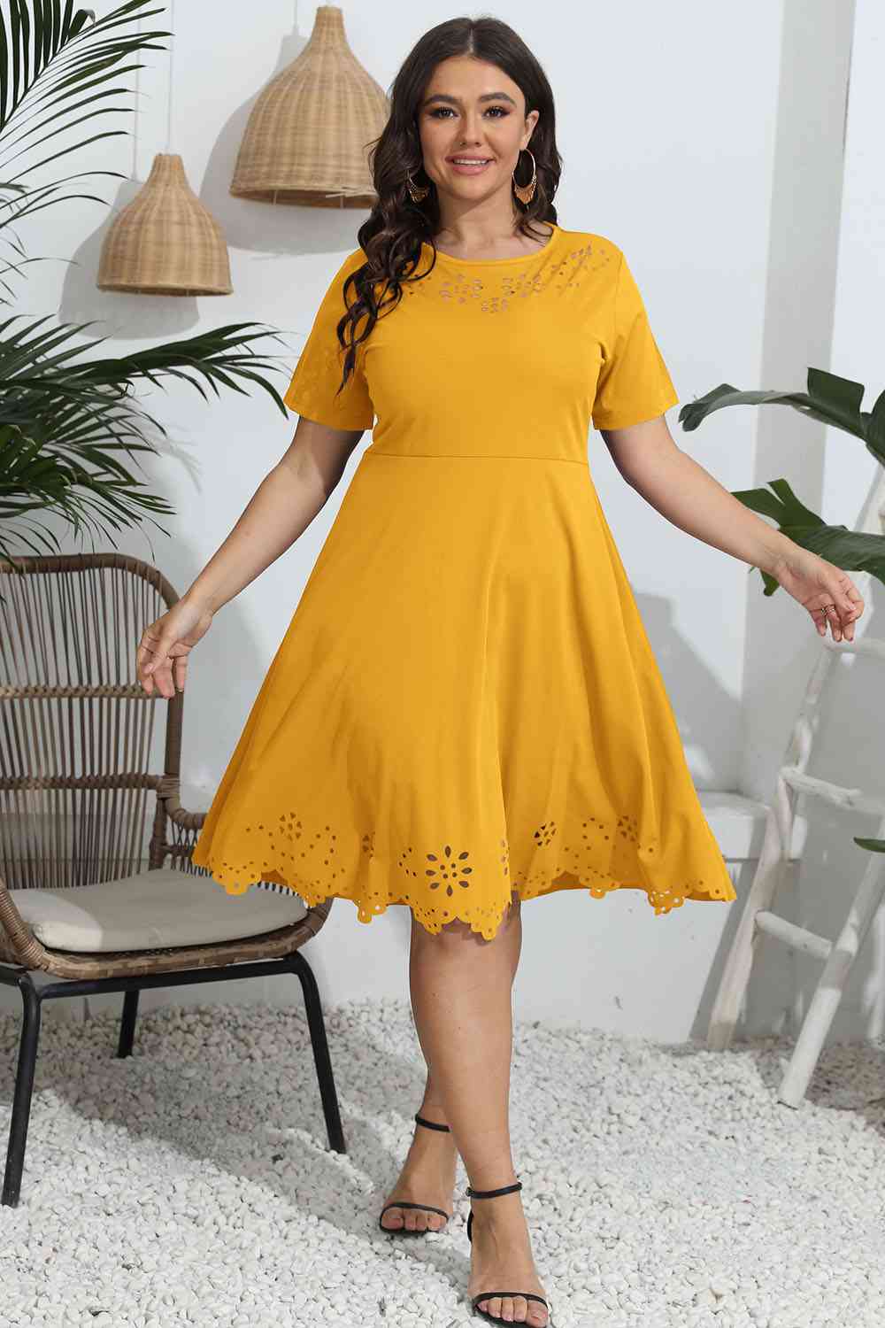 Plus Size Round Neck  Dress -BazaarBey - www.shopbazaarbey.com