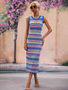 Striped Round Neck Sleeveless Midi Cover Up Dress Bazaarbey