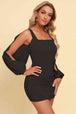Square Neck Split Sleeve Mini Dress -BazaarBey - www.shopbazaarbey.com