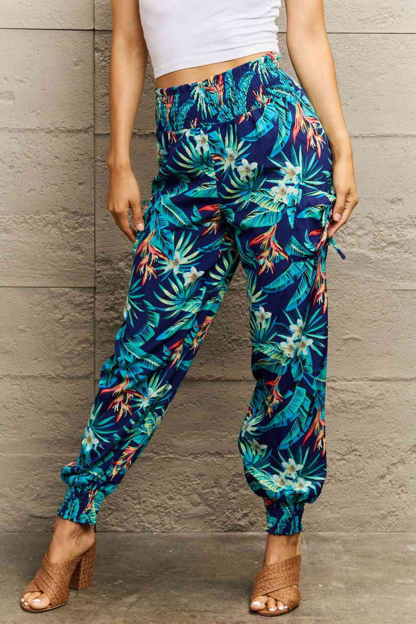 Smocked Plant Print Long Pants Bazaarbey