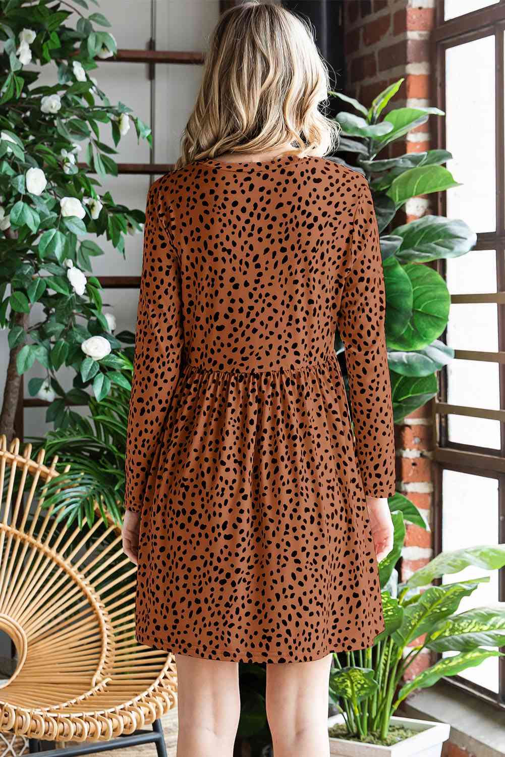 Printed Round Neck Long Sleeve Dress -BazaarBey - www.shopbazaarbey.com