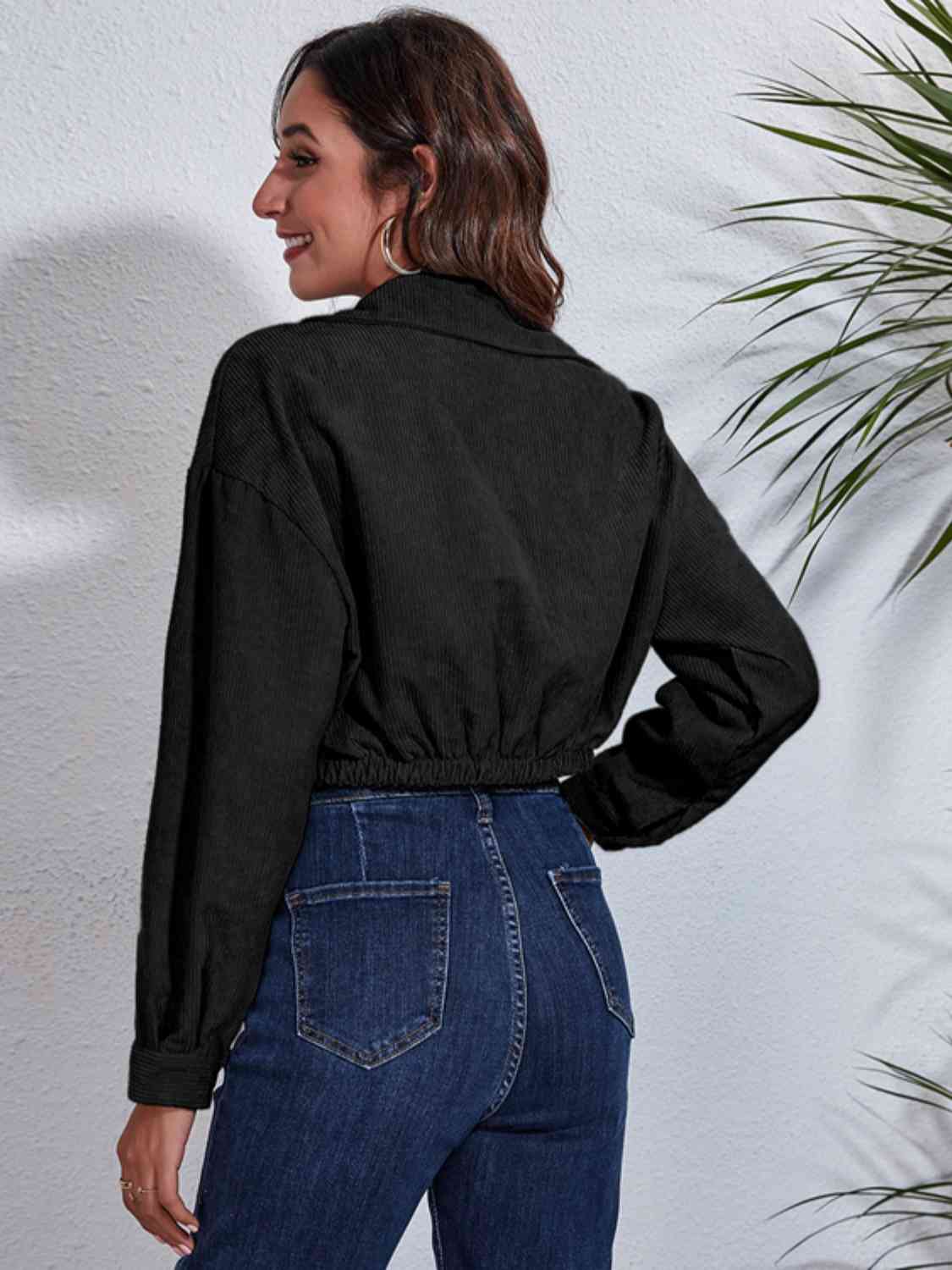 Collared Neck Dropped Shoulder Buttoned Jacket Bazaarbey