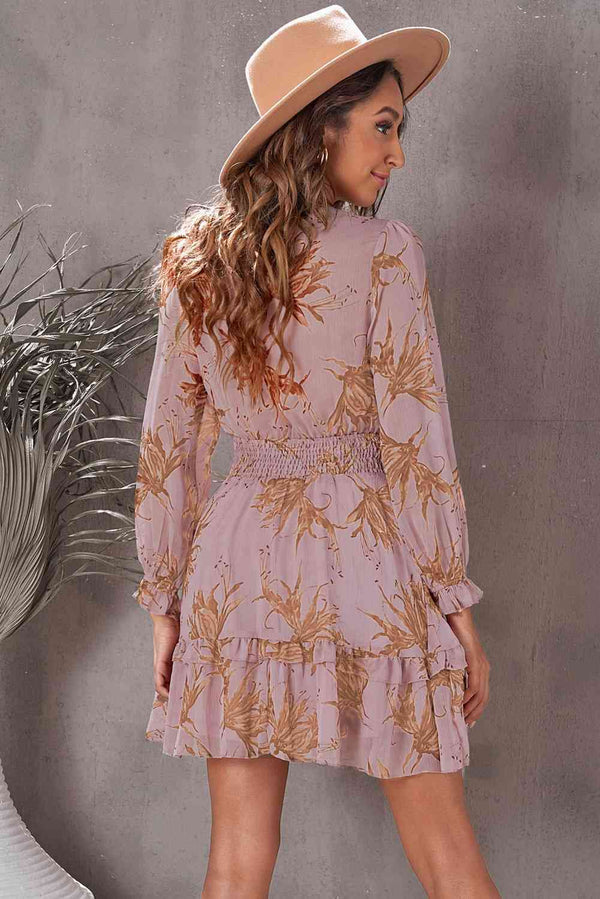 Floral Deep V Flounce Sleeve Mini Dress -BazaarBey - www.shopbazaarbey.com