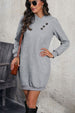 Textured Decorative Button Mini Dress -BazaarBey - www.shopbazaarbey.com