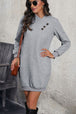 Textured Decorative Button Mini Dress -BazaarBey - www.shopbazaarbey.com