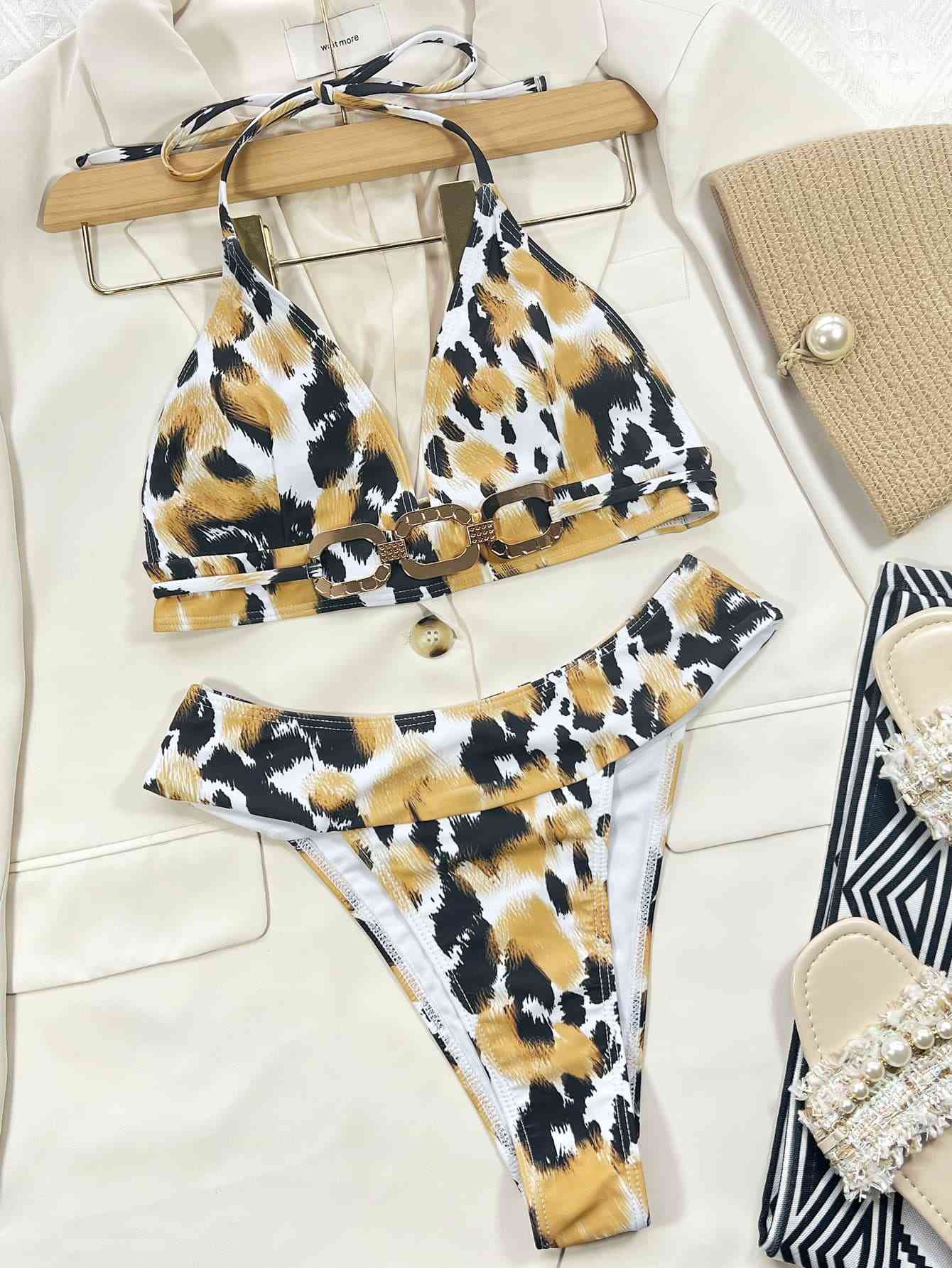 Animal Print Halter Neck Bikini Set Trendsi