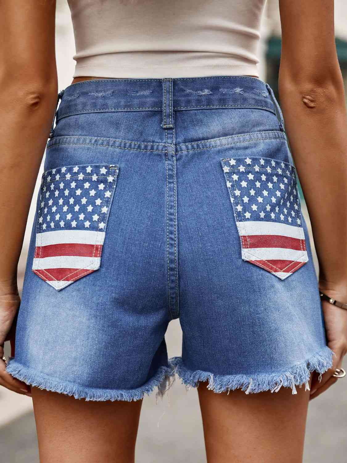 Raw Hem Denim Shorts with Pockets Bazaarbey