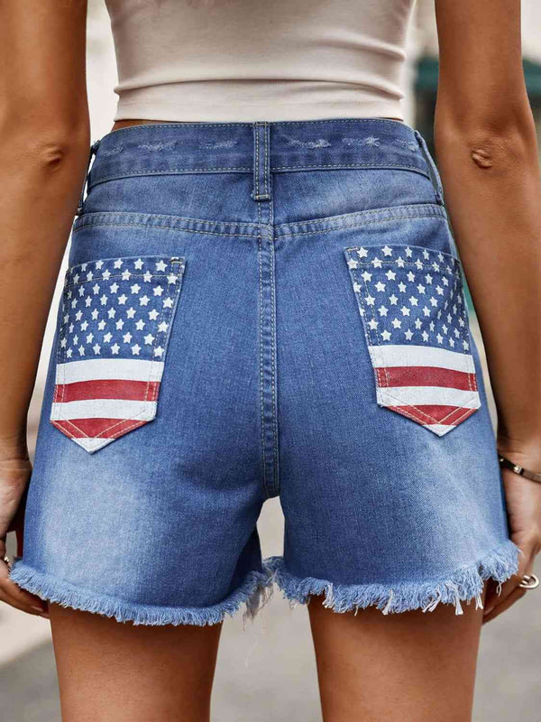 Raw Hem Denim Shorts with Pockets Bazaarbey