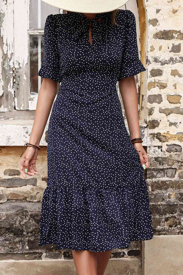 Pol Tie Front Ruffled Midi Dress -BazaarBey - www.shopbazaarbey.com
