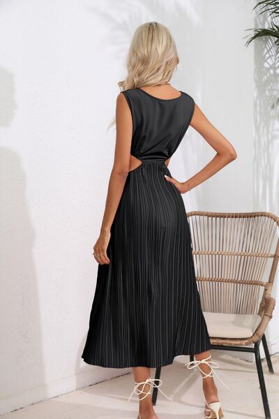 Cutout Ruched Round Neck Tank Dress -BazaarBey - www.shopbazaarbey.com