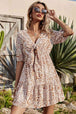 Printed Tie Front Plunge Dress -BazaarBey - www.shopbazaarbey.com