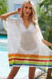 Rainbow Stripe Openwork Slit Cover-Up Bazaarbey