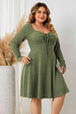 Plus Size Sweetheart Neck Long Sleeve Ribbed Dress -BazaarBey - www.shopbazaarbey.com