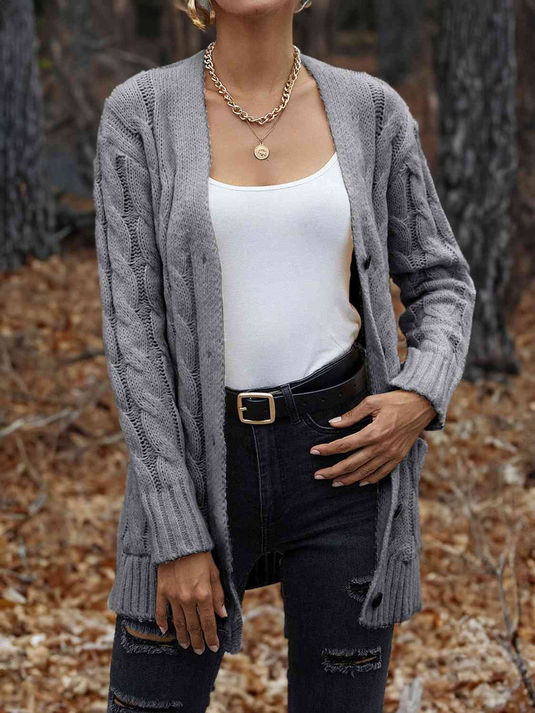 BazaarBey Cable-Knit Button Down Cardigan Bazaarbey