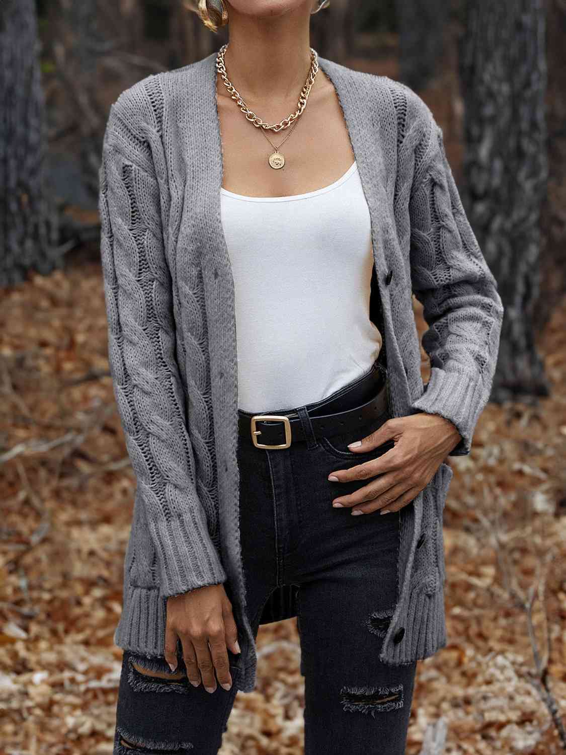 BazaarBey Cable-Knit Button Down Cardigan Bazaarbey