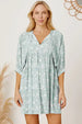 Floral Tie Neck Ruched Babydoll Dress -BazaarBey - www.shopbazaarbey.com