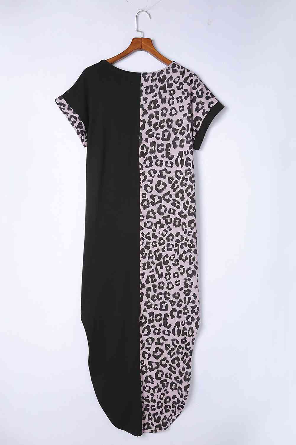 Leopard Color Block Split Dress -BazaarBey - www.shopbazaarbey.com