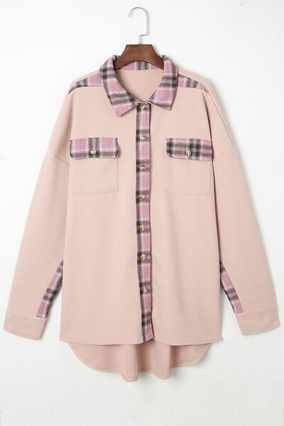 Plaid Button Down Collared Jacket Trendsi