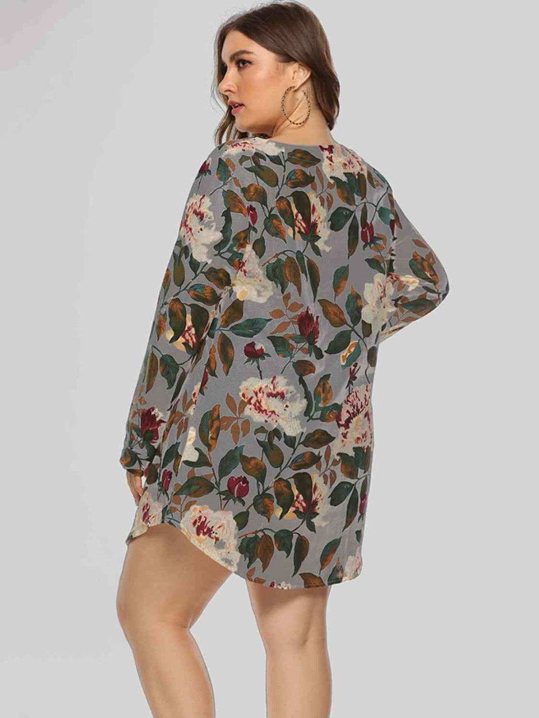 Full Size Floral Long Sleeve Mini Dress -BazaarBey - www.shopbazaarbey.com