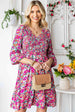 Floral Smocked V-Neck Flounce Sleeve Dress -BazaarBey - www.shopbazaarbey.com