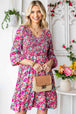 Floral Smocked V-Neck Flounce Sleeve Dress -BazaarBey - www.shopbazaarbey.com