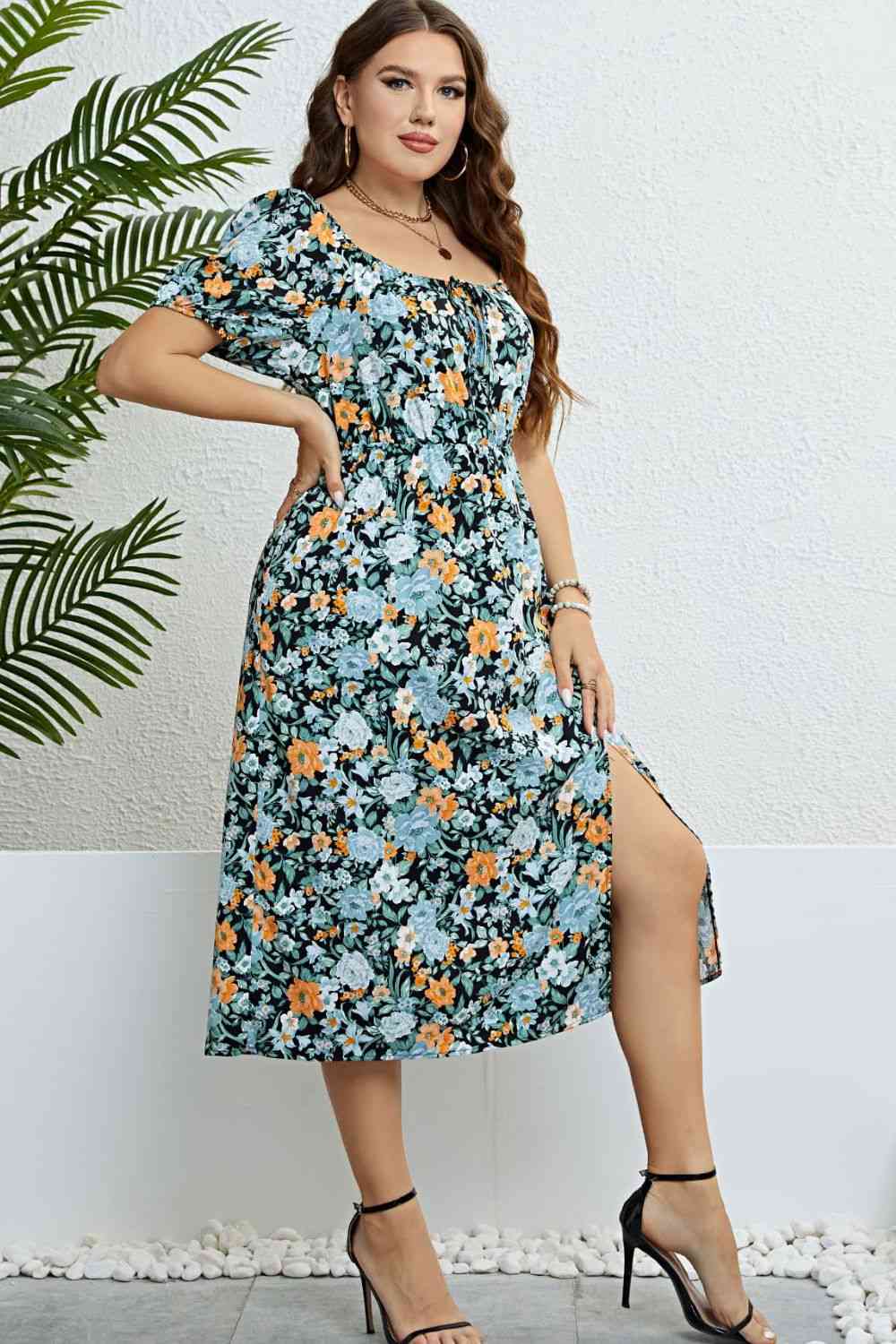 Floral Split Short Sleeve Dress -BazaarBey - www.shopbazaarbey.com