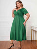 Plus Size Short Sleeve  Neck Midi Dress -BazaarBey - www.shopbazaarbey.com