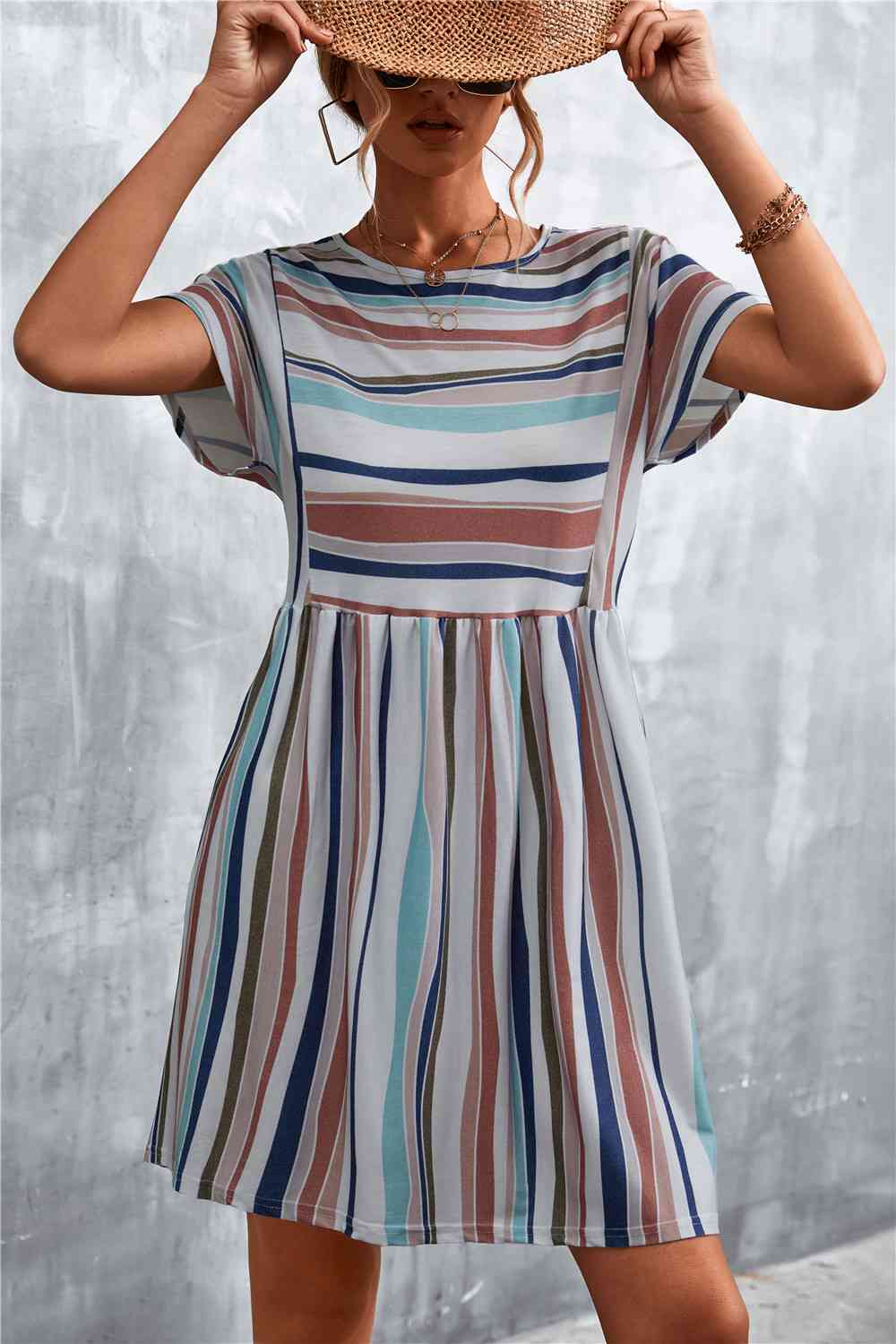 Striped Round Neck Dress -BazaarBey - www.shopbazaarbey.com
