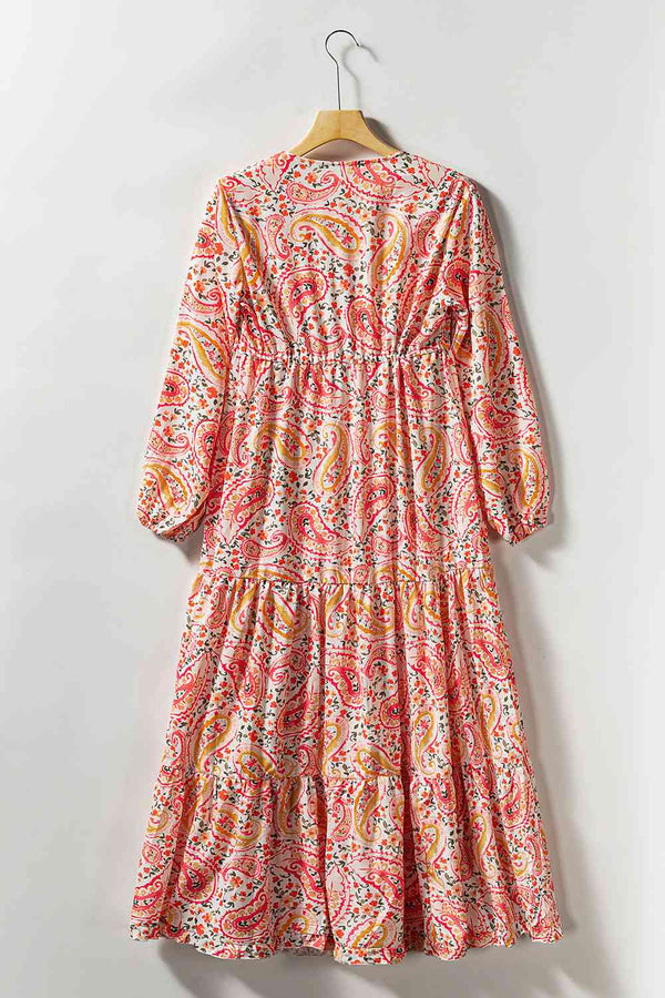 Paisley V-Neck Tied Dress -BazaarBey - www.shopbazaarbey.com