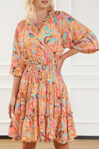 Printed Smocked Frill Tiered Dress -BazaarBey - www.shopbazaarbey.com