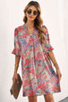 Floral Notched Neck Flounce Sleeve Shift Dress -BazaarBey - www.shopbazaarbey.com