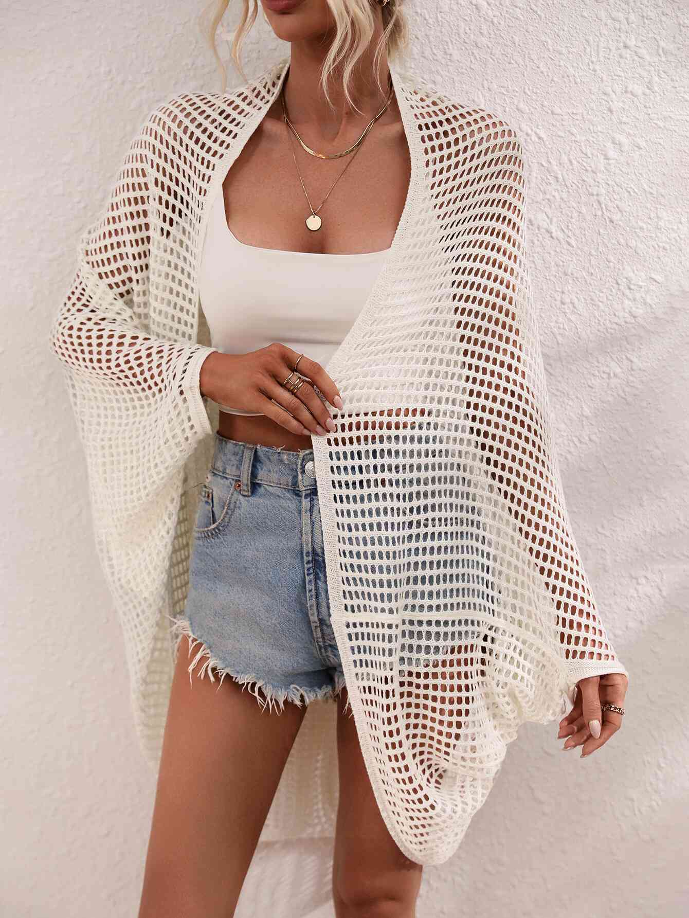 Openwork Open Front Longline Cover Up Bazaarbey
