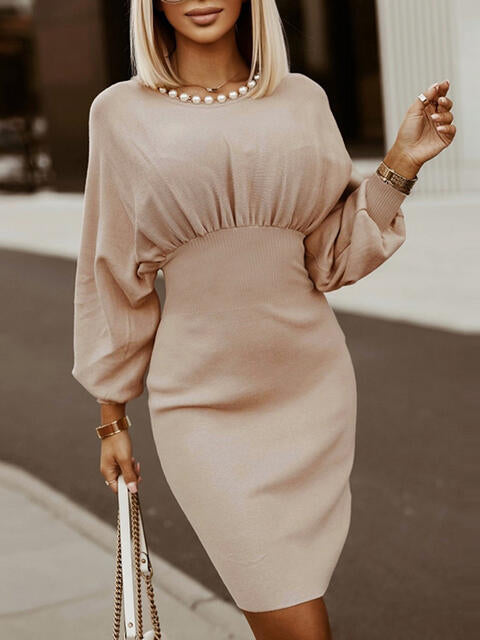 Round Neck Lantern Sleeve Dress -BazaarBey - www.shopbazaarbey.com