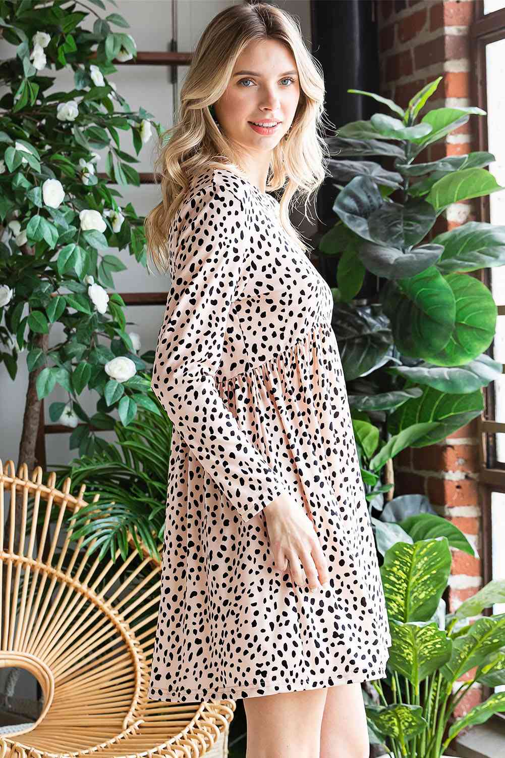 Printed Round Neck Long Sleeve Dress -BazaarBey - www.shopbazaarbey.com