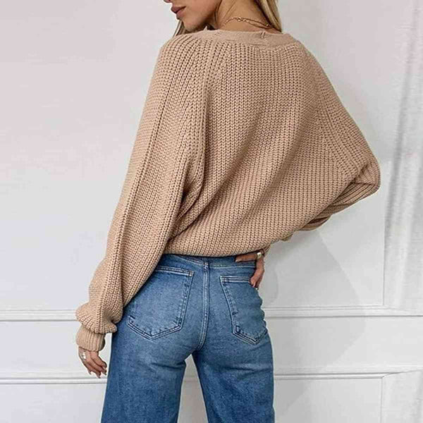 Button Up V-Neck Long Sleeve Cardigan Bazaarbey